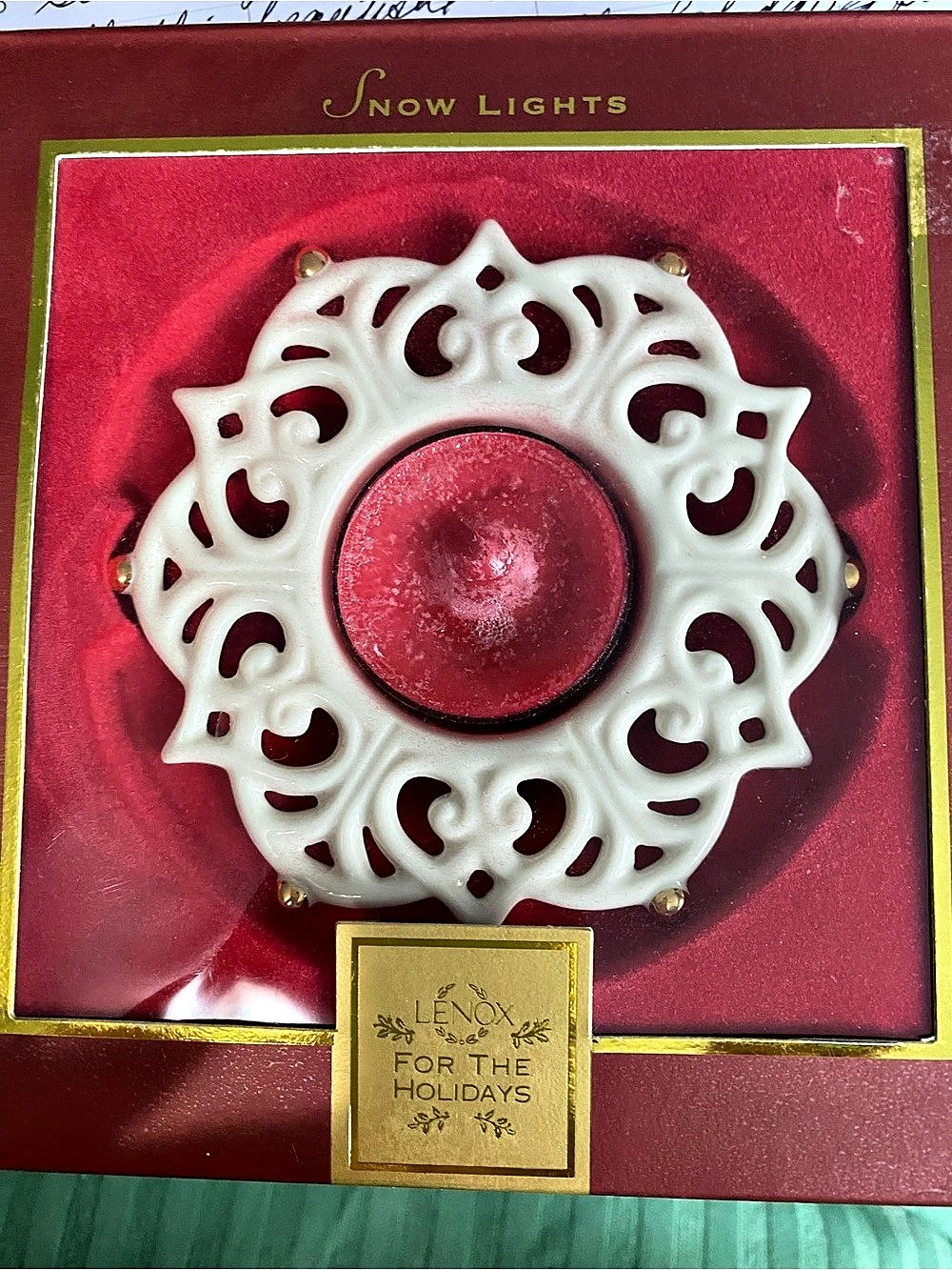 Snow Lights Holiday Ornament in White & Red Like New Lenox